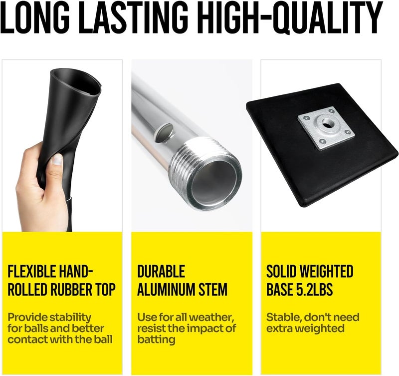 PLAYAPUT Portable Batting Tee for Baseball/Softball, Height Adjustment from 25-37 inch,Easy Transport Premium Baseball Tee with Rubber Top,Heave Duty Base Hitting Tee for Kids/Youths/Adults - Image 2